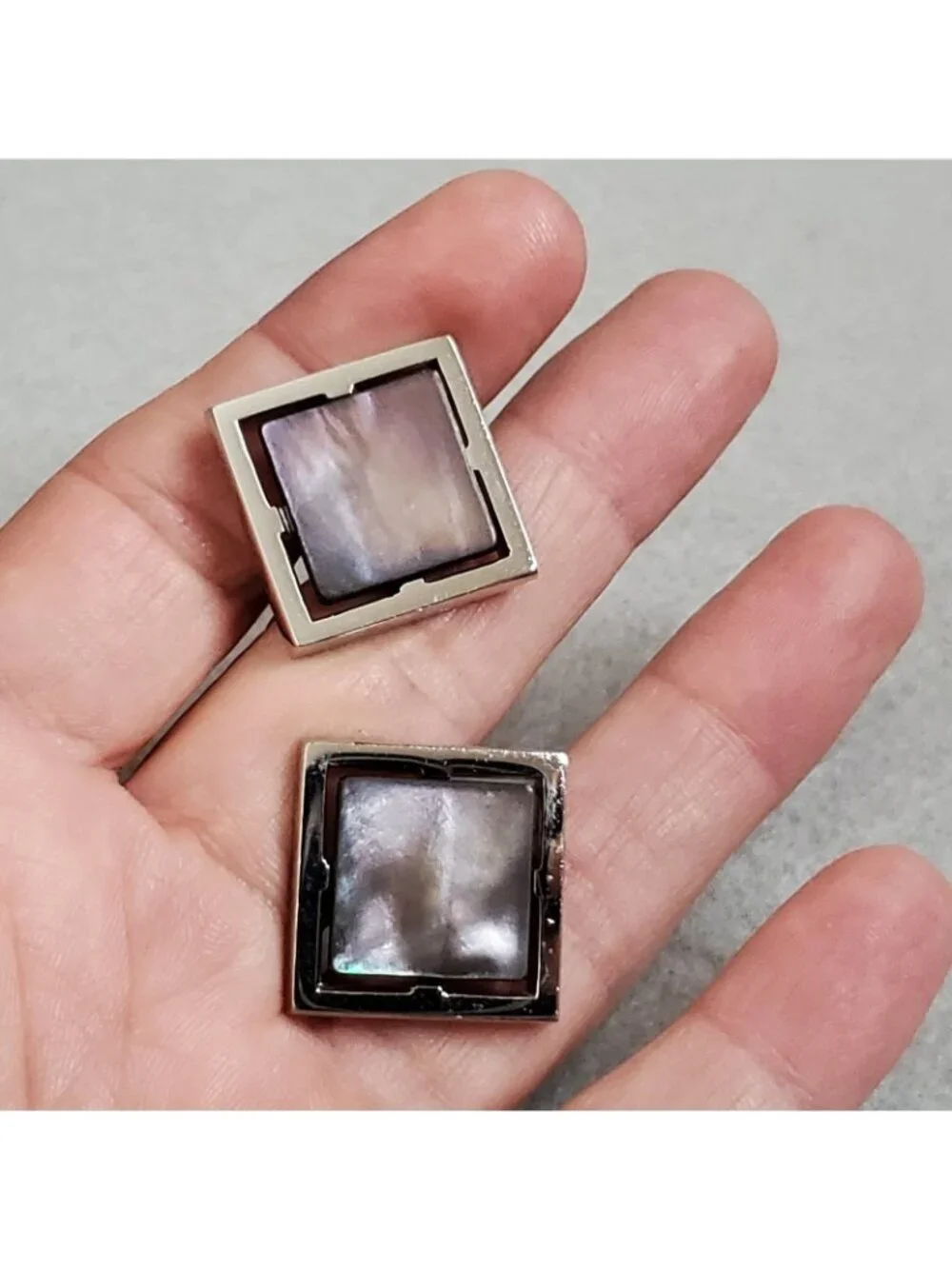 Vintage Sarah Cov Mother Of Pearl Cufflinks Gray Pink Silver Tone 7/8